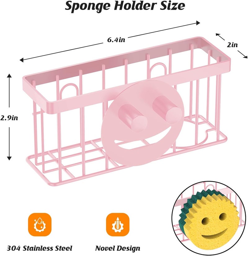 MURLONG Sponge Holder Smiley Face,Sink Caddy,Sink Organizer with 2 Suction Cups/1 Adhesive Strips,Designed for Sponge,Soap,Dish Brush,Scrubber - Pink - Image 2